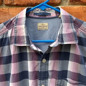 Tommy Bahama Men's Blue Purple Plaid Button-Up Large 100% Cotton Shirt